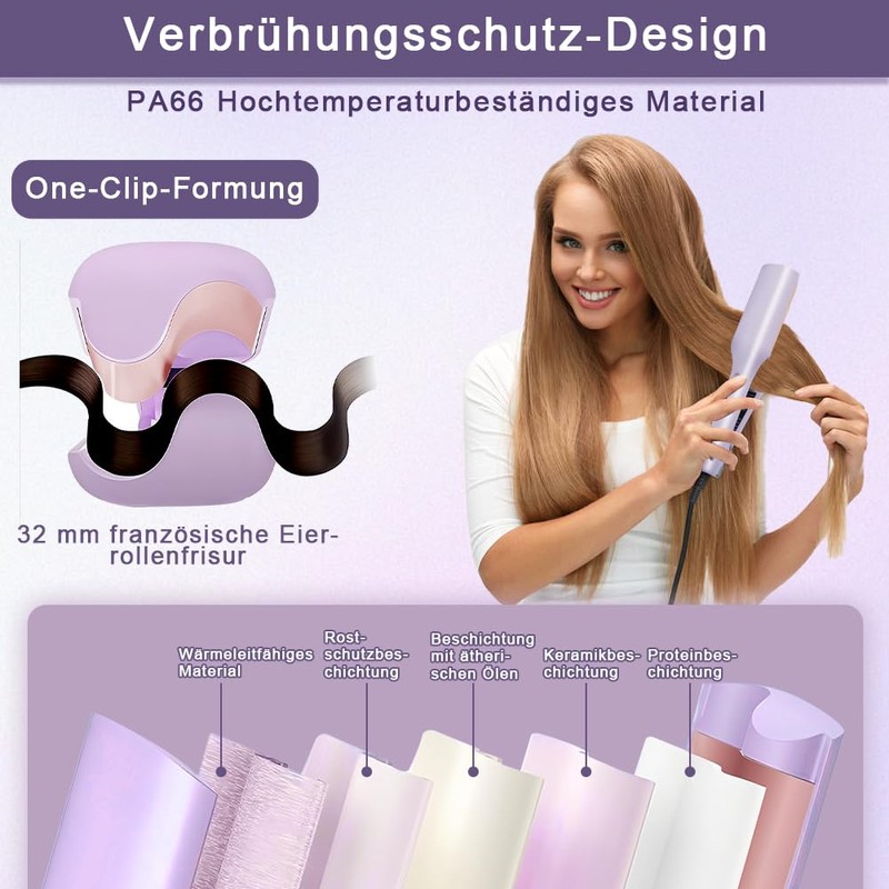 Lockenstab Große Wellen, 32mm für französische Eierrollen, Welleneisen Lockenstab stäben