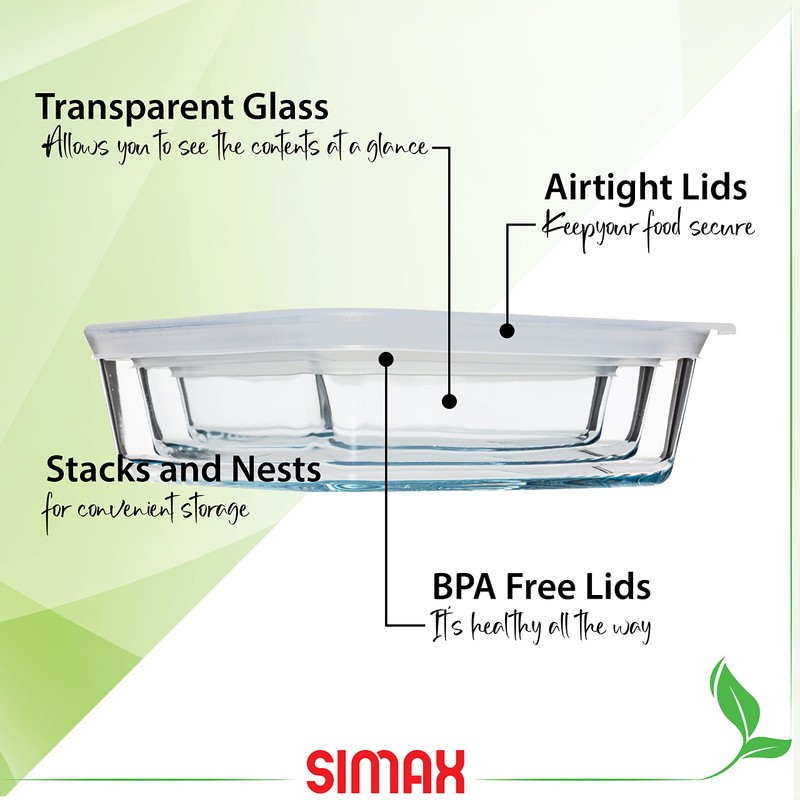 SIMAX Square Glass Food Storage Containers With Lids: Meal Prep