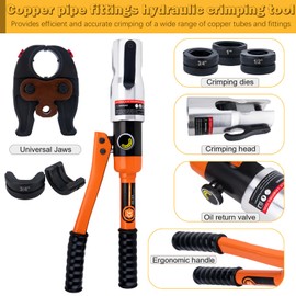 Copper Pipe Crimping Tool, W/ 1/2", 3/4", 1" Jaws, Copper Tube Fittings Hydraulic Pipe Crimping Tool, for Confined Spaces and Tee Fittings, Hydraulically Driven