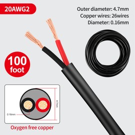 20 Gauge Electrical Wire 2 Conductor 20 AWG Electrical Wire Stranded PVC Cord Oxygen-Free Copper Cable 100FT12V Flexible Extension Power Cord for Auto Cord for LED Lamp Lighting Strips Automotive……