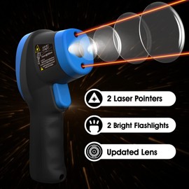 Digital Pyrometer Infrared Thermometer, Temperature Gun -58 to 2480℉(-50℃ to 1360℃) Non-Contact Measuring for HVAC Kiln Forge Casting