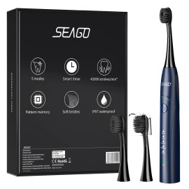 SEAGO Sonic  Rechargeable Electric Toothbrush for Adults with 5 Modes and 2 Mins Timercolor: Red