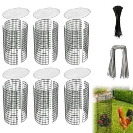 6 Pack Plant Protector from Animals with Lid, 23.15 x 12.32 in Metal Wire Mesh Garden Plant Cages with Ground Stakes and Nylon Ties, Garden Protection from Rabbit & Chicken