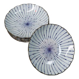 Ebros Gift Artistic Blue Waves Fubuki Tokusa Made In Japan Dinnerware Serveware Kitchenware Set Asian Japanese Restaurant Supply (Pack Of 6 Round Flair Large Deep Plates Shallow Bowls 24oz)