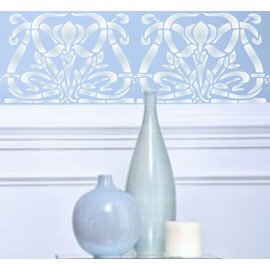 Iris Stencil - 25.5 x 16.5 cm (M) - Reusable Art Nouveau Vintage Flower Border Wall Stencil Stencil