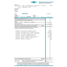 Caprice 1969 Custom Reproduction Dealer Manufacturer’s Retail Window Sticker