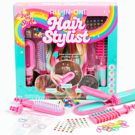 Just My Style All-in-One Hair Stylist, 4-in-1 Styling Tool with Gem Stamper, Beader, Chalk, and Brush - Fun Hair Accessories for Girls 8-12