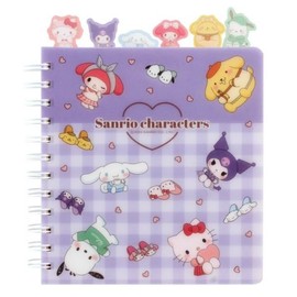 Cute Kitty Melody Ruled Spiral Notebook Diary Planner 6 x 6.5 In, 6 Dividers Index Tabs, About 90 Sheets (Purple)