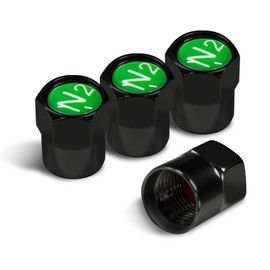 HQRNYP 5PCS Chrome Plated Brass Tire Valve Stem Caps, Leak-Proof Dustproof Valve Covers, N2 Nitrogen Sign Logo on The Top, Car Tire Valve Caps for Cars, Trucks, Bikes, Motorcycles (Black+Green)