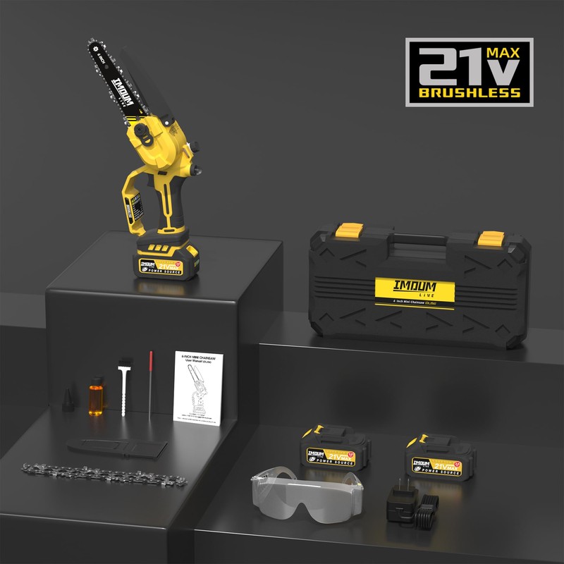 Mini Chainsaw Cordless 6 Inch, 32FT/S Fast Powerful Cutting, Brushless