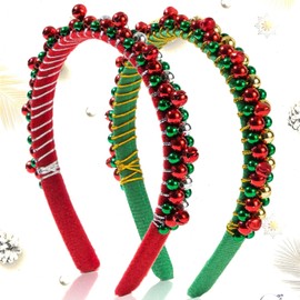 Fosoloni Pack of 2 Christmas Headpieces, Christmas Headband, Christmas Hair Accessories with Bell, Christmas Headband for Children Adults, Christmas Headband Red Green