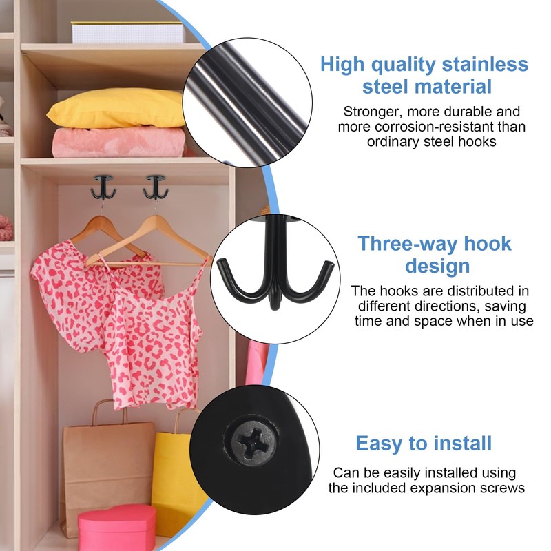 HFDONGL Ceiling Hooks, Stainless Steel Coat Hooks, Screw Hooks, Black