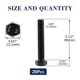 1/4-20 x 3-1/2" Hex Head Screw Bolt, 20Pcs 18-8 (304) Stainless Steel, Fully Threaded,Black Oxide by SG TZH