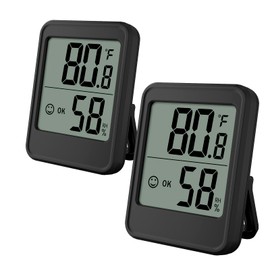 TEMNIO 2 PCS Digital Hygrometer Indoor Thermometer Hygrometer Room Thermometer and Humidity Gauge with Temperature Monitor for Home, Baby Room, Office, Greenhouse, Wall Mount, Black