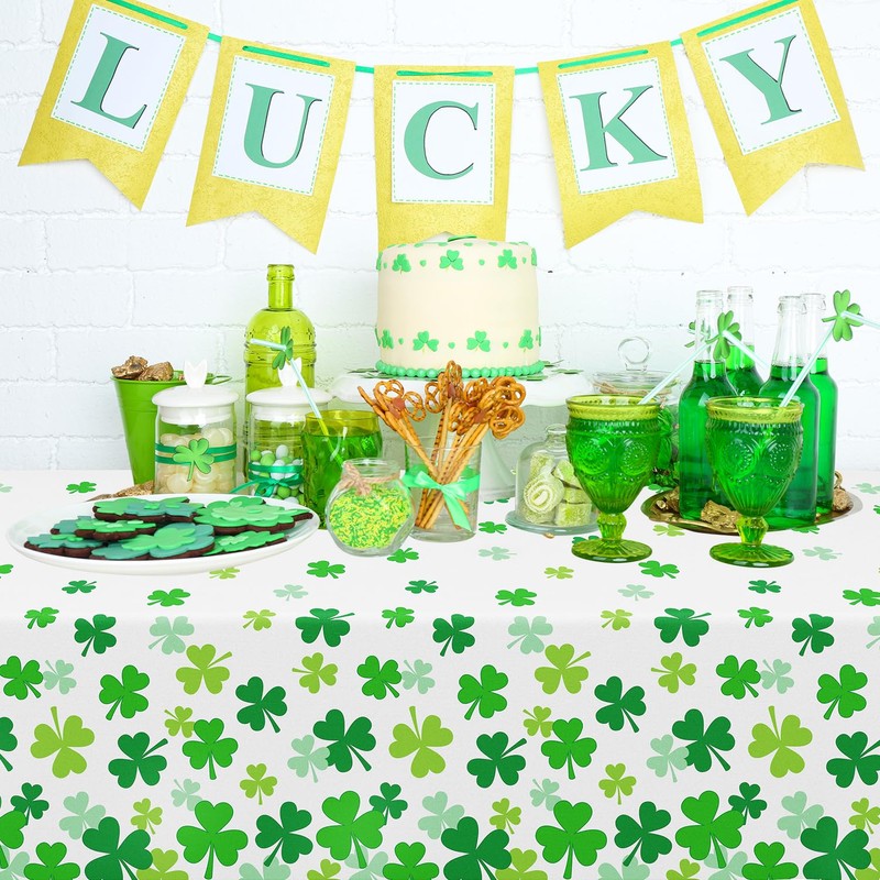 4 Pcs St Patricks Day Tablecloth Green with Assorted Shamrock