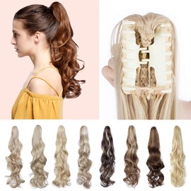 S-noilite 24" Claw Short Ponytail Hair Extension Clip In Ponytail Hair Piece With Jaw/Claw One Piece Long Wavy Pony Tail Hairpiece Synthetic For Women Girls(24 Inch,light brown & ash blonde)