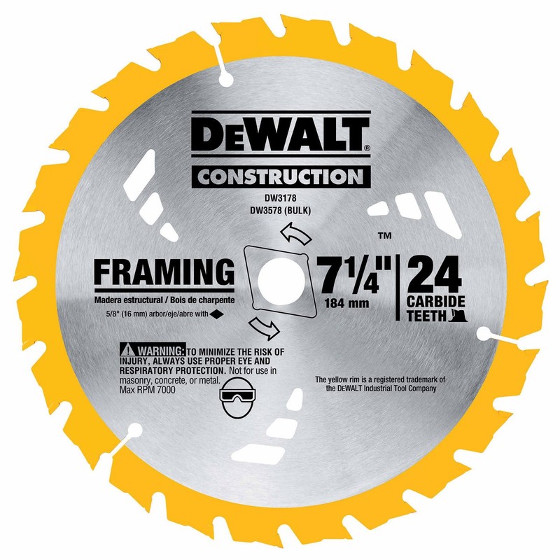 DEWALT DW3578B10 7-1/4-Inch 24T Framing Carbide Thin Kerf Circular Saw