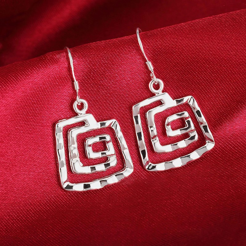 Silver Circles Square Hoop Earrings for Women, Silver Spiral Necklace,