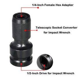 Bestgle 1/2 Inch Square Drive to 1/4 Inch Hex Female Socket Adapter Quick Release Chuck Converter Drill Chucks Adaptor Conversion for Impact and Ratchet Wrench, Set of 2