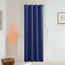 PONY DANCE Blue Blackout Curtains - Eyelet Window Curtain Thermal Insulated Room Darkening Window Treatment Door Curtain Living Room Bedroom, Single Panel, 52-inch Width x 72-inch Drop