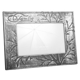 Happy Homewares Modern Galvanised Brushed Silver Family Sentiment 4x6 Picture Frame with Dark Tree Decoration | Lovely Gift to any Family Member
