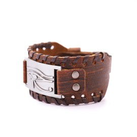 HAQUIL Eye of Horus Bracelet for Men, Egyptian Brown Wide Leather Wristband Bracelet for Men, Egyptian Jewelry Gift