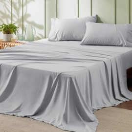 Bedsure California King Sheet Sets - 4 Pieces Soft Cal King Sheets - Breathable & Cooling - Hotel Luxury - Easy Care Polyester Microfiber Bedding for Women, Men, Light Grey