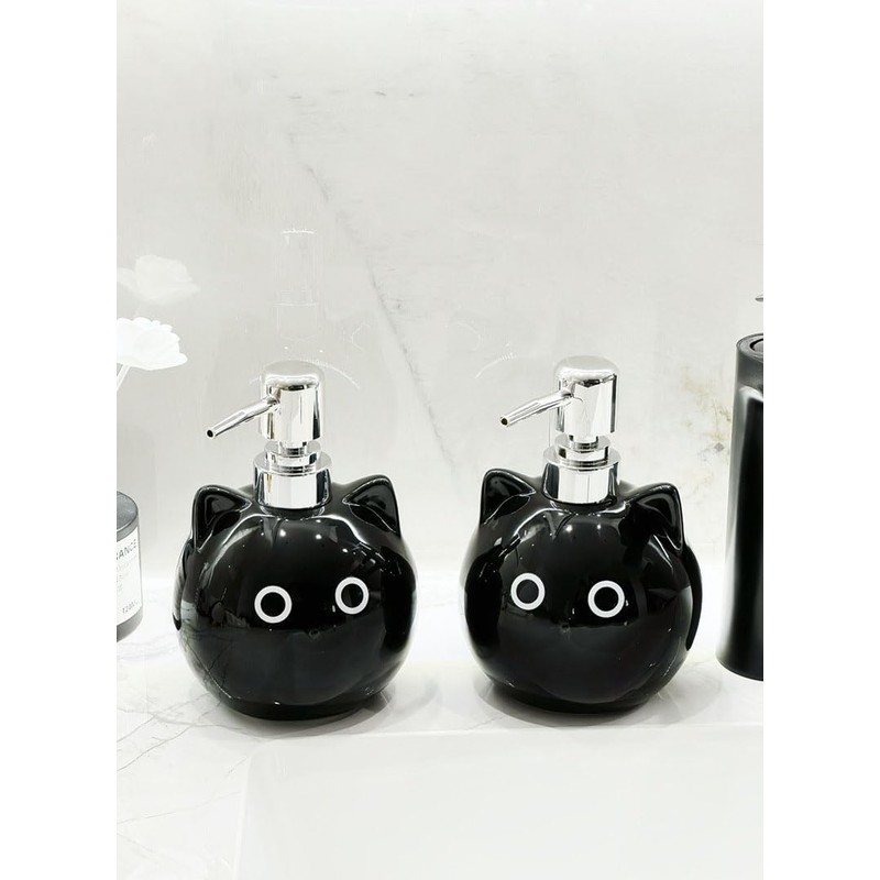 Hosoncovy Black Cat Ceramic Liquid Soap Dispenser with Pump,Pump Bottle