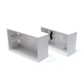 2pcs. Dual 2 Gang Surface Mount Back Box Pattress Box (47mm Deep) Fitted With Earth Terminals, White Set of 2