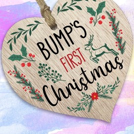 Bumps First Christmas - Hanging Wooden Heart Sign Plaque Thank you Gifts for Women - Light Wood Hearts Signs, Thank You Gifts, Friendship Plaque, Best Friend Birthday, Baby Gift