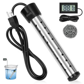 Immersion Water Heater, 2000W Portable Bucket Heater with 304 Stainless Steel Guard, Fast Heats Electric Water Heater with LCD Thermometer, Submersible Water Heater for Bathtub Pool