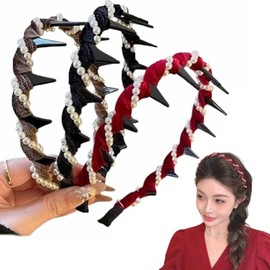 Vintage Diadema Trenzada，Cráneo Alto Diadema De Perlas，Elegantes Antideslizante Diadema De Garra，para Mujeres Niñas Salidas Diarias Bodas Y Celebracio
