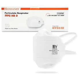 Non-Valved FFP3 Face Masks, Handanhy HY9330 Pro NR D Premium Disposable Respirator - CE Certified & Tested by BSI, Individually Wrapped (10)