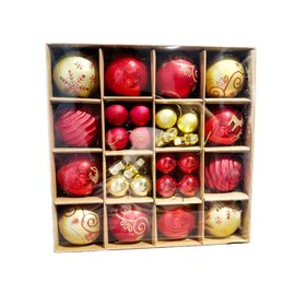 Christmas ornament set, 44 pieces, gold and red, various designs, Christmas tree hanging ball ornaments, Christmas wedding party, holiday home decoration