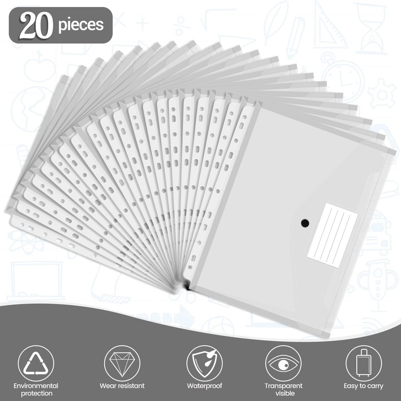Clear Plastic Wallets A4 Plastic Folders 20 Pack, Punched Pockets