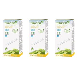 Masmi Regular Applicator Tampons Organic Cotton, Plastic-Free, 100% Biodegradable, Fragrance-Free, Hypoallergenic, Chlorine and Dioxin Free (Triple Pack)