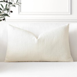Artscope Linen Cushion Covers Set of 1 Decorative Lumbar Pillowcase Pillow Cover 12x20 Inch for Home Decor Sofa Bedroom Car 30x50cm Cream White