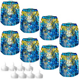 MODGY Luminary LED Lantern Candle Holder Decorative Indoor Outdoor, Plastic Candle Lamps for Wedding Table Centerpiece Porch, Flameless Floating Candles, Dragonfly, Louis C. Tiffany, 2 Packs of 4