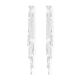 Silver Prom Earrings Rhinestone Tassel Earrings for Women Dress Silver Fringe Long Bling Crystal Dangle Drop Earrings Mothers Day Gifts Wedding Party Prom Dress Jewerly 2024