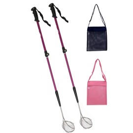 Vos Beach Multifunction Sand Sifter Shell Scoop Sand Scoop Extra Long Adjustable Handle Back Saver Hygienic Pet Cat Litter Scoop Aquarium Accessories Tool (Pink, 2 Pack with 2 Shell Bags)