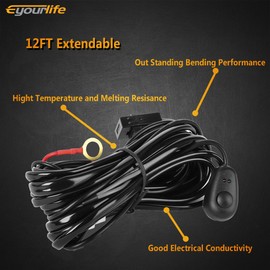 Eyourlife Wiring Harness, Heavy Duty Wiring Harness Kit for Led Light bar 300W 12V 40A Fuse Relay On/Off Switch Relay 14AWG 12FT Length Universal Fitment Light Bar Accessories