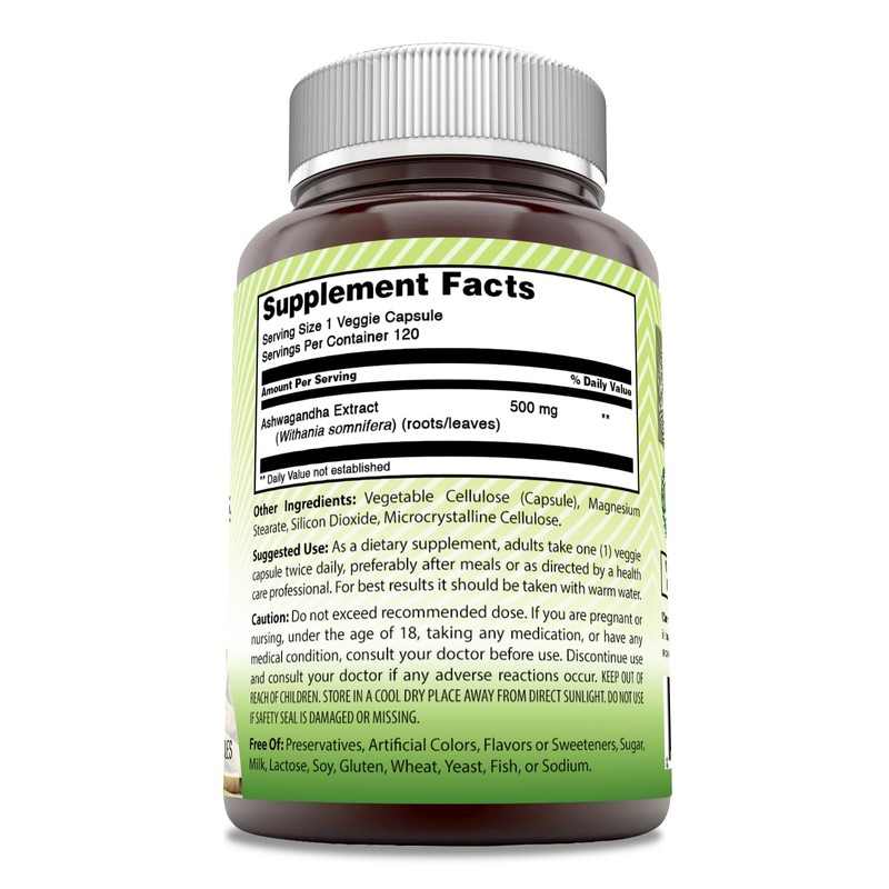 Amazing India Ashwagandha 500 mg Veggie Capsules Supplement | Made
