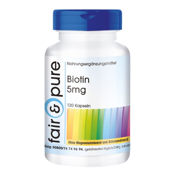 Fair & Pure® - Biotin 5mg - with 5000mcg Biotin per Capsule - High Dose - 120 Vegan Capsules - German Quality Manufacturing