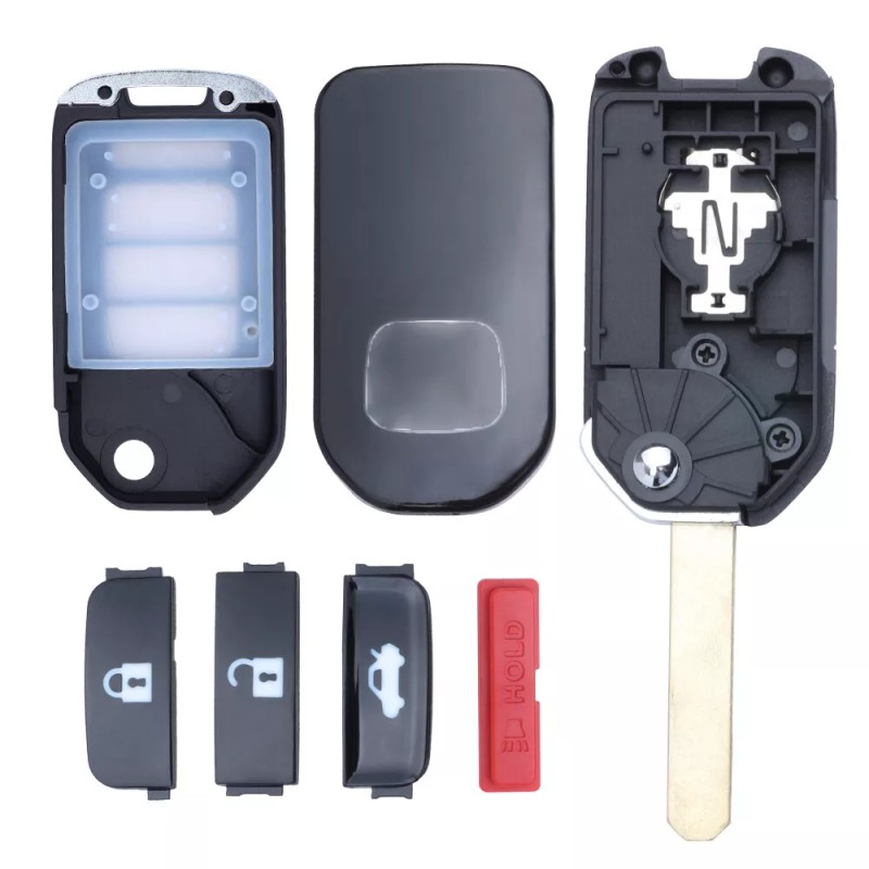 KEYECU Upgraded Uncut Flip Remote Key Shell Case 4Button for