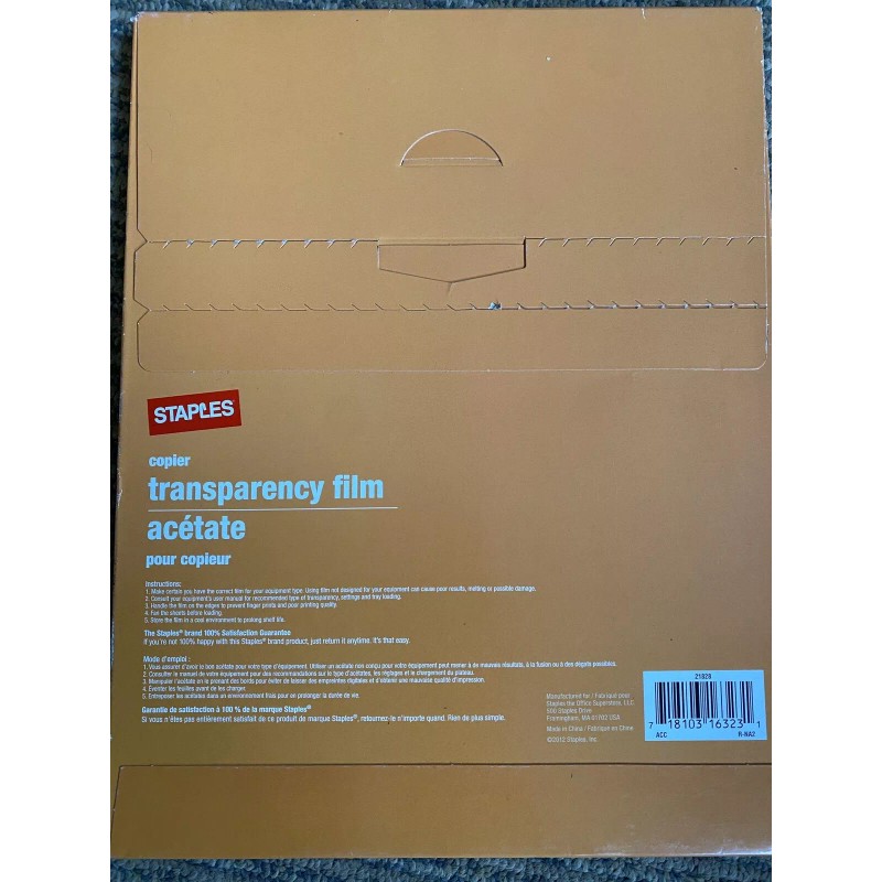 NEW staples transparency film 100 Sheets 8.5”/11”