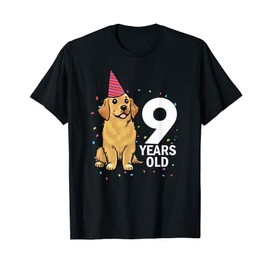 Cute 9 Years Old Birthday Golden Retriever Dog 9th Party Kid T-Shirt