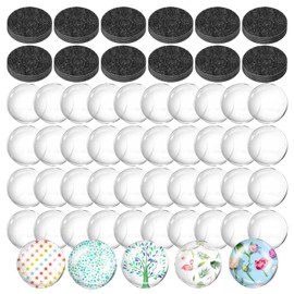 Generic 100Pcs Craft Magnets Glass Ceramic Ferrite Magnet with Adhesive Backing and Transparent Clear Glass Cabochons for DIY Craft Fridge Refrigerator Magnets (50 Sets,1nch)