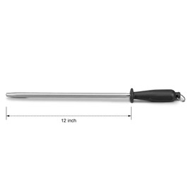 Premium Diamond Finished Black Carbon Steel Knife Sharpening Rod, 12 Inch