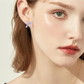 Bow Earrings for Women,Vintage Bow Knot Earrings Trendy Sparkly Rhinestone Ribbon Drop Earrings Daily Jewelry Accessory (Purple)