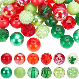 SUNNYCLUE 48Pcs 12 Styles Christmas Acrylic Beads Thick Bubble Bead Bulk 16mm Assorted Green Red Xmas Round Ball Disco Faceted Loose Spacer Pen Beads for Bracelets DIY jewellery Making Crafts Accessor